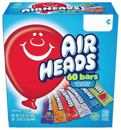 AirHeads Bars, Chewy Fruit Candy, Variety Pack, Party, Halloween, 60 Count (Packaging May Vary)